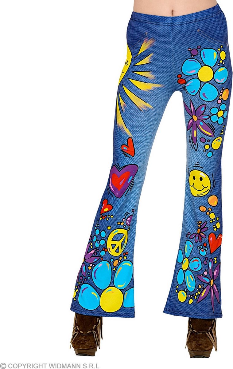 Hippie Kostuum | 70s Legging Hippie Peace Love And Happiness Vrouw | Large / XL | Carnaval kostuum | Verkleedkleding